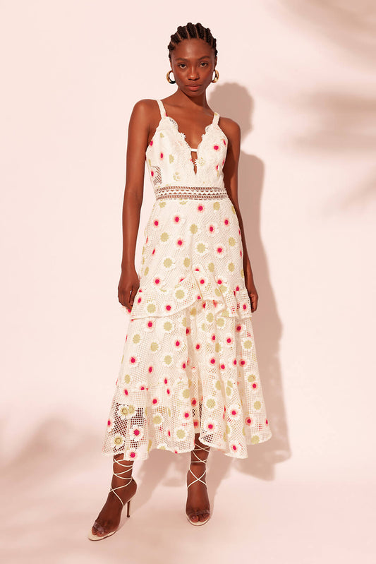 VESTIDO MÍDI ENTREMEIO GUIPIR RELIEF OFF WHITE