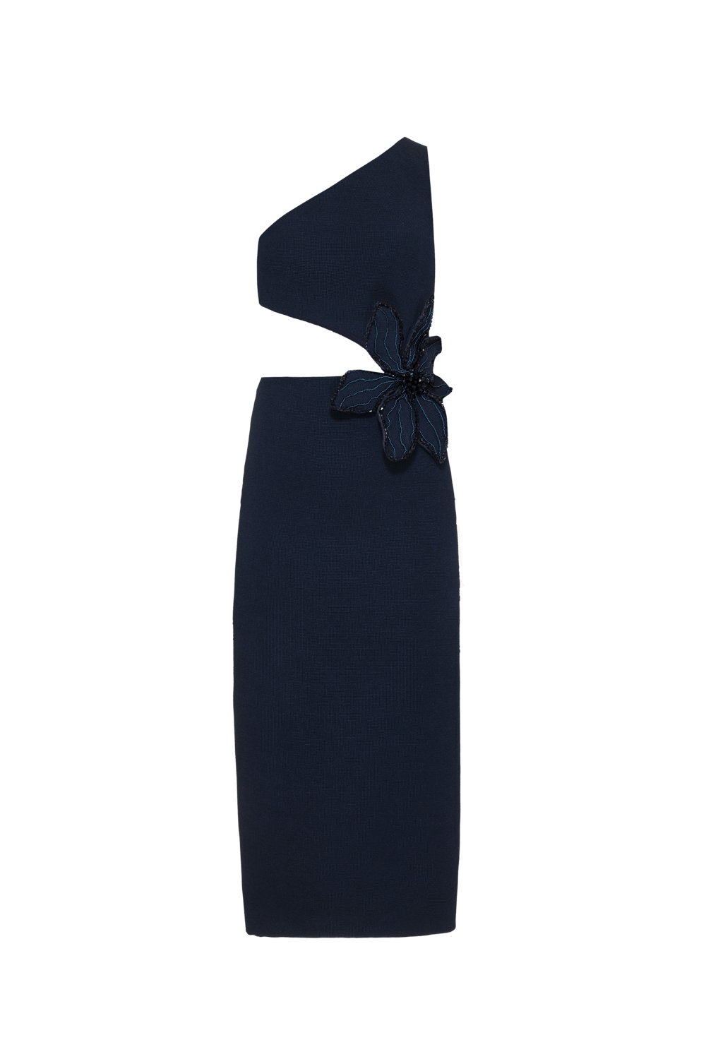 VESTIDO MÍDI OMBRO ÚNICO GEMINI ACQUA AZUL ESCURO