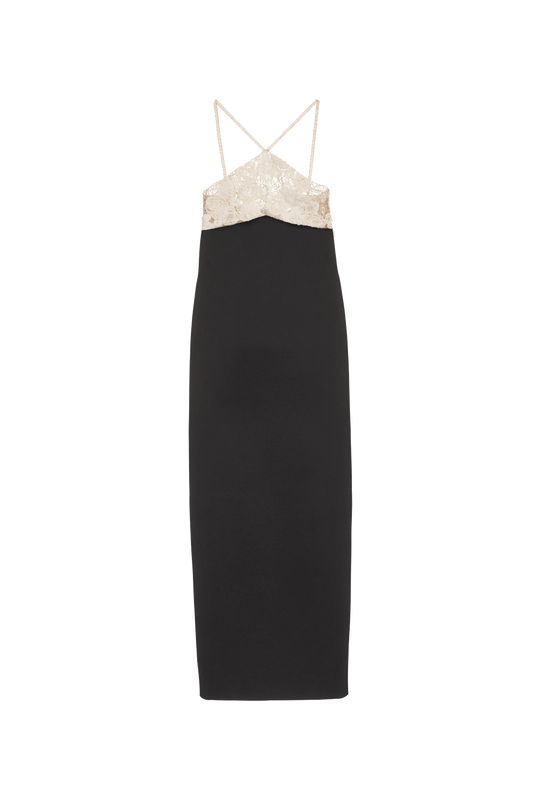 VESTIDO MÍDI FRENTE ÚNICA CREPE DUAL DREAM PRETO