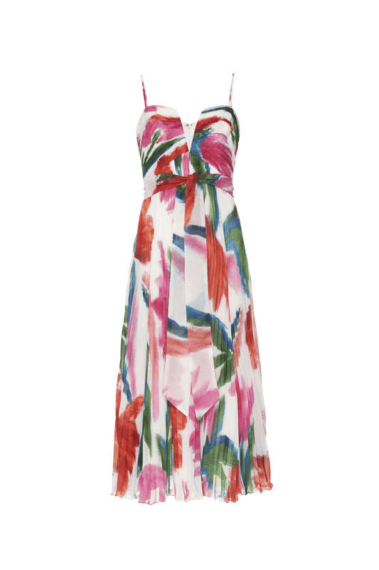 VESTIDO MÍDI PLISSADO CHIFFON ALEGRETTO OFF WHITE