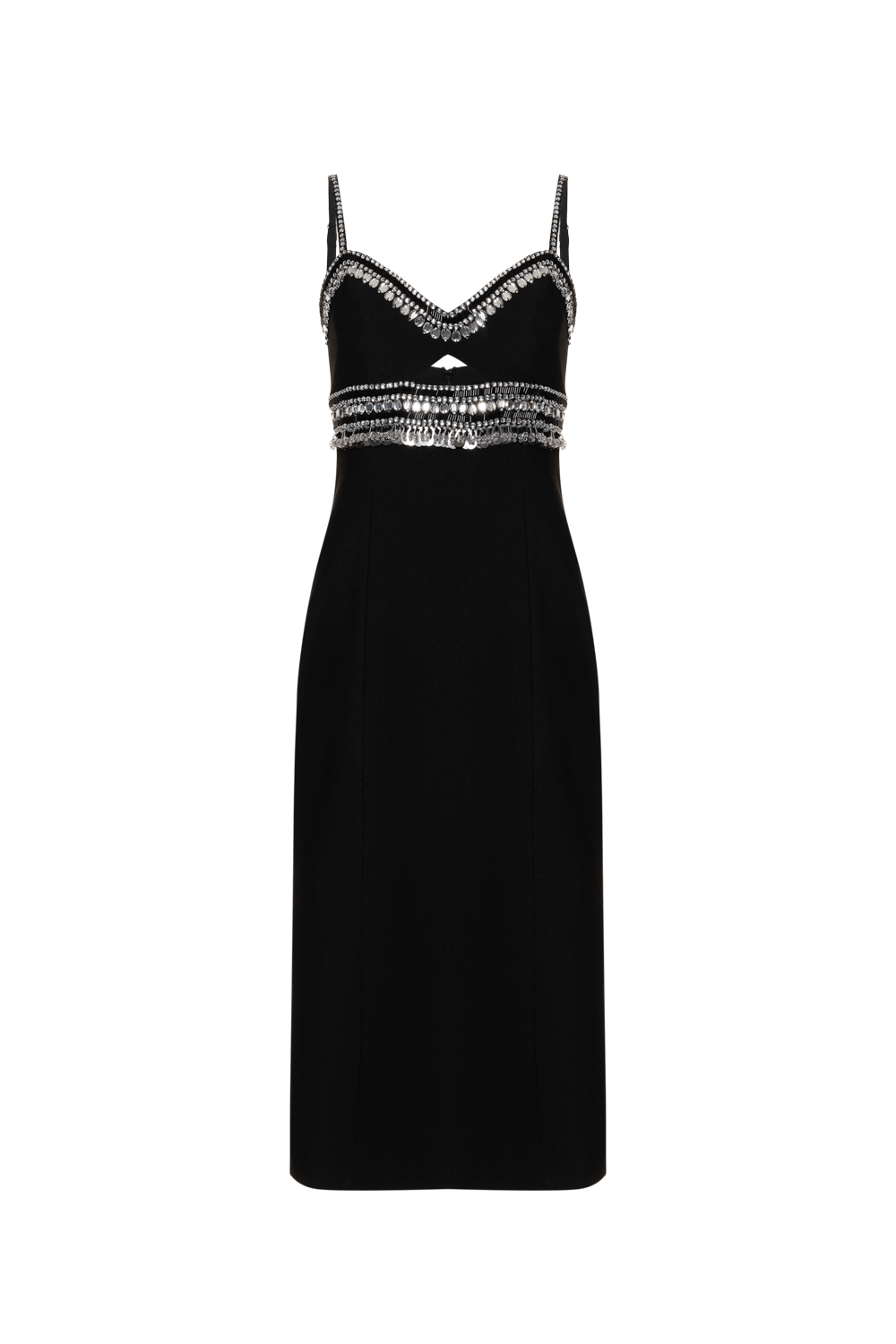 VESTIDO MÍDI BORDADO CREPE JOYFUL PRETO