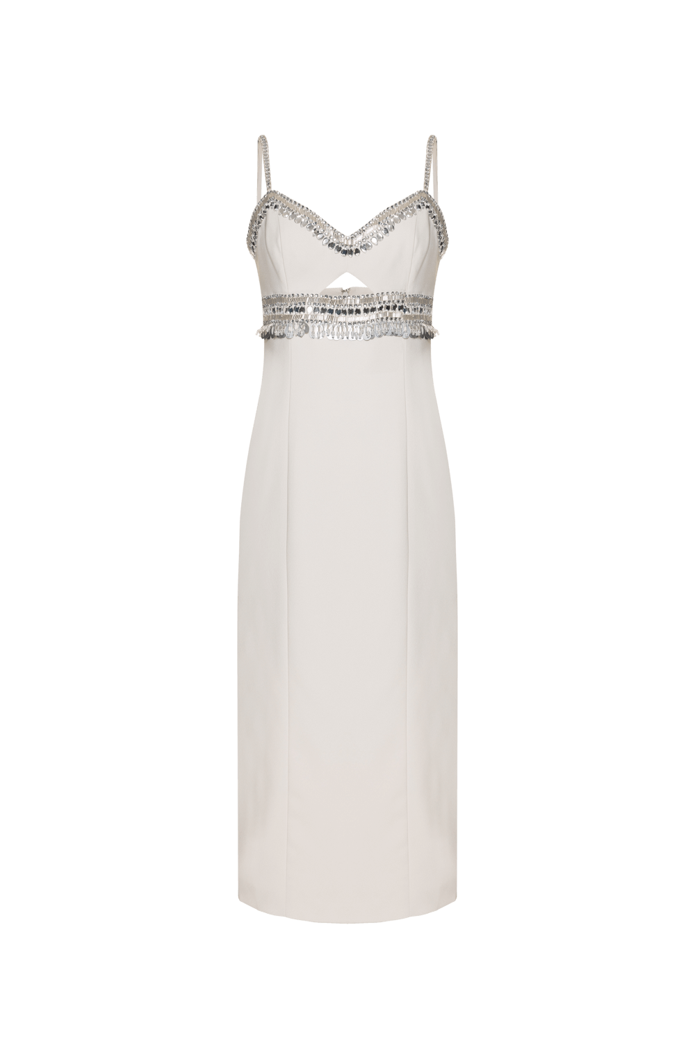 VESTIDO MÍDI BORDADO CREPE JOYFUL OFF WHITE