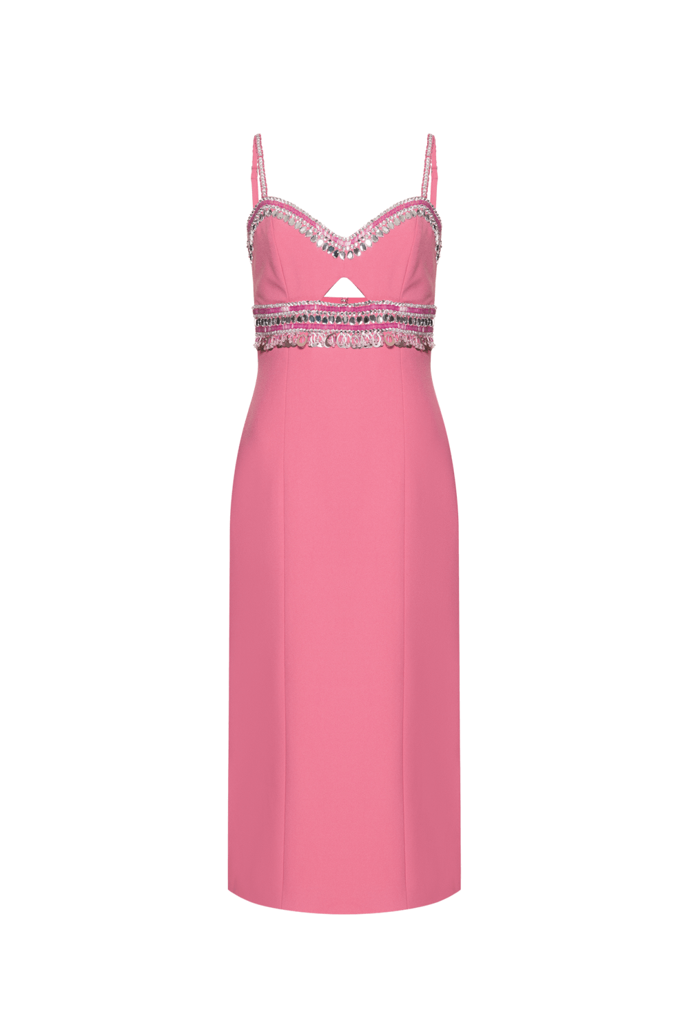 VESTIDO MÍDI BORDADO CREPE JOYFUL ROSA