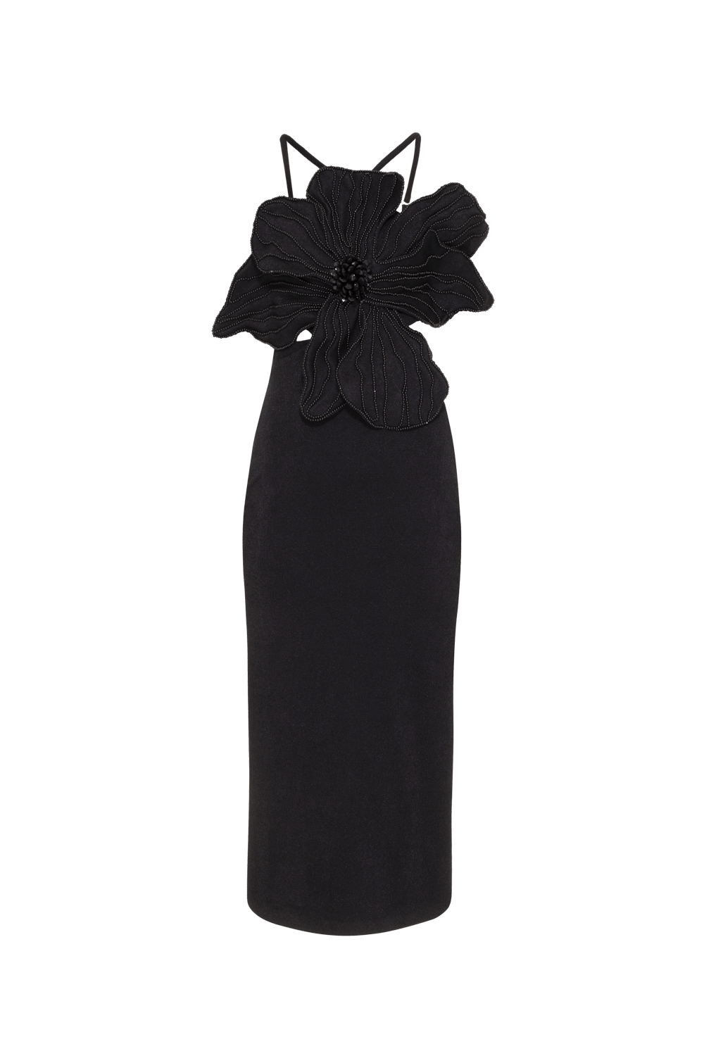 VESTIDO MÍDI RECORTES FLOWER SENSES PRETO