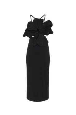 VESTIDO MÍDI RECORTES FLOWER SENSES PRETO
