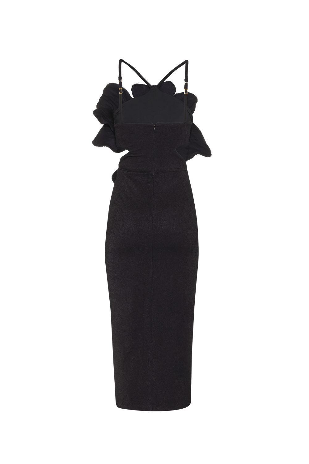 VESTIDO MÍDI RECORTES FLOWER SENSES PRETO