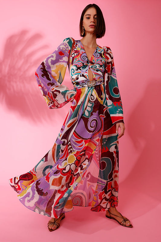 VESTIDO LONGO FRANZIDO TOKYO MULTICOR