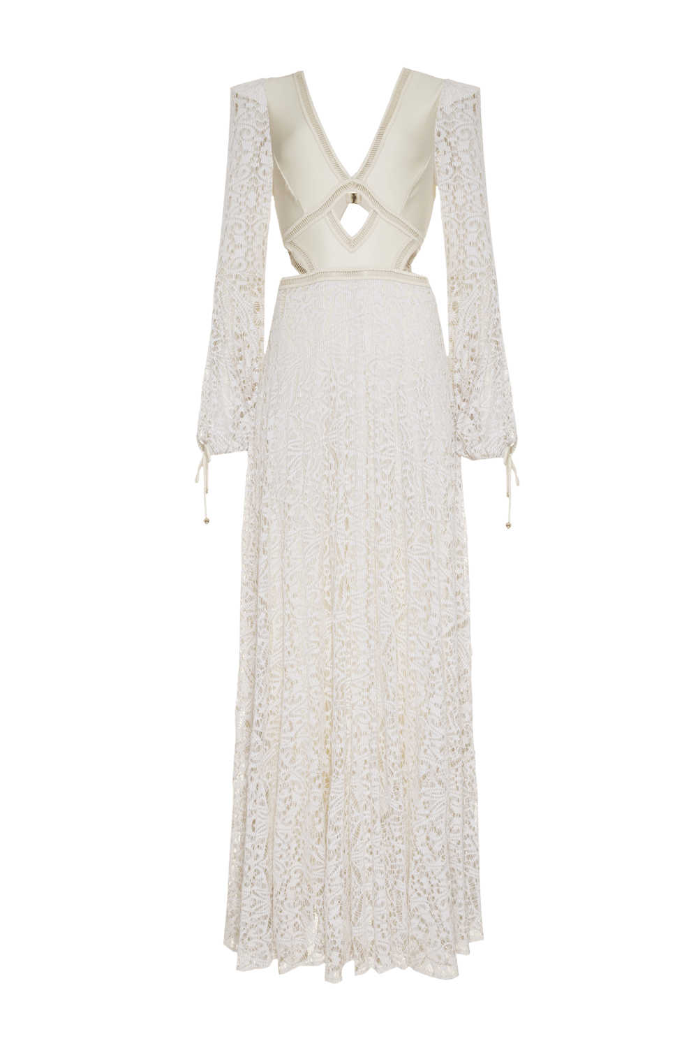 VESTIDO LONGO RECORTES TELA LUREX FLASH OFF WHITE