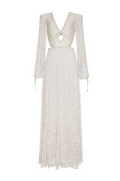 VESTIDO LONGO RECORTES TELA LUREX FLASH OFF WHITE