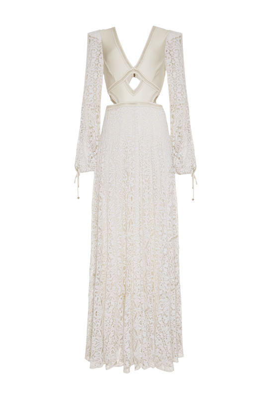 VESTIDO LONGO RECORTES TELA LUREX FLASH OFF WHITE