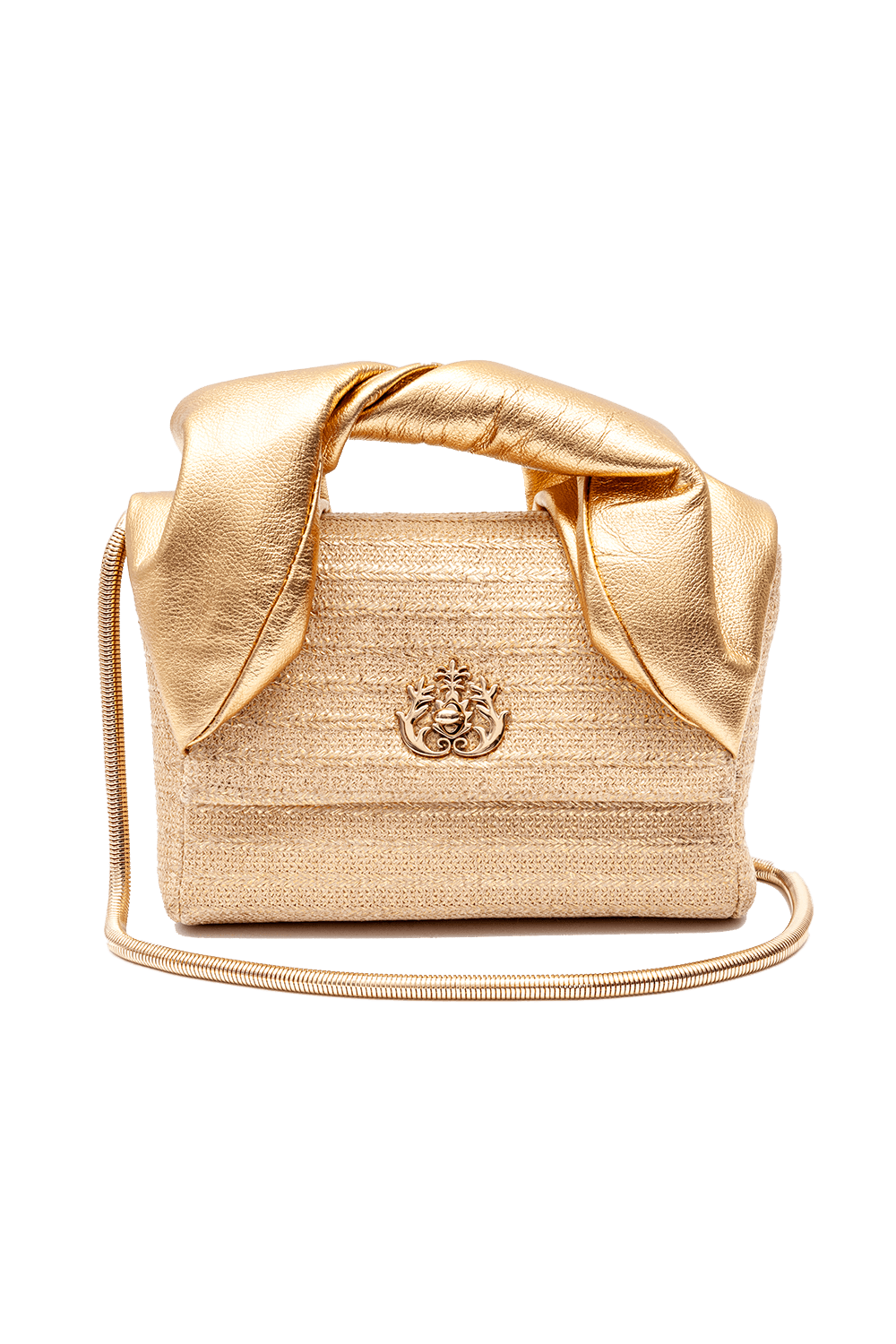MINI BOLSA MAYA PALHA E COURO OURO