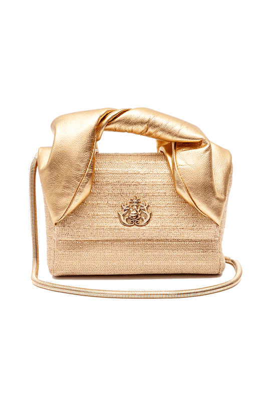 MINI BOLSA MAYA PALHA E COURO OURO