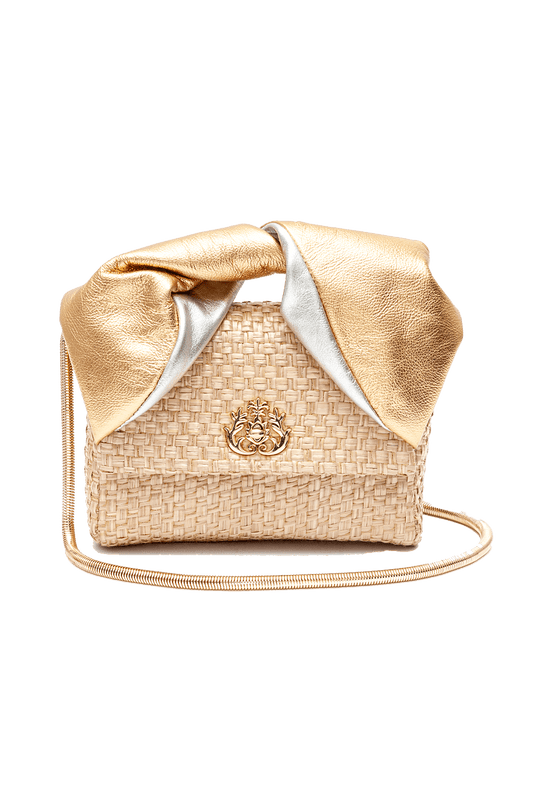 MINI BOLSA MAYA PALHA E COURO NATURAL