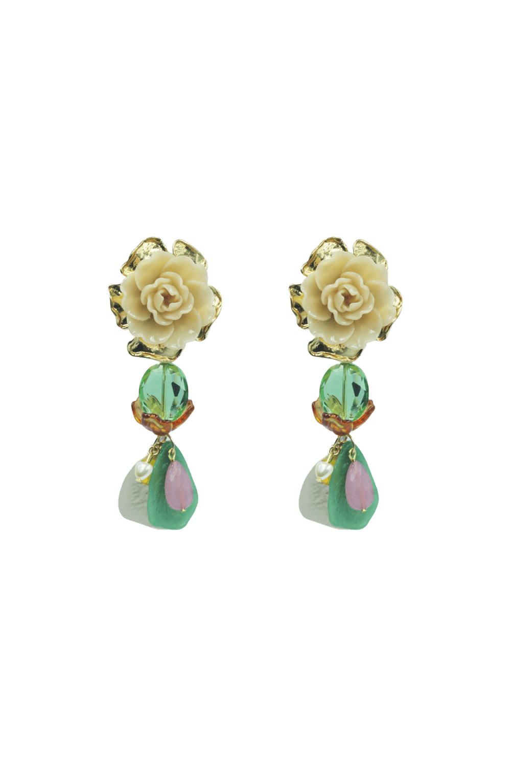 BRINCO FLORES E PÉTALAS BEGE