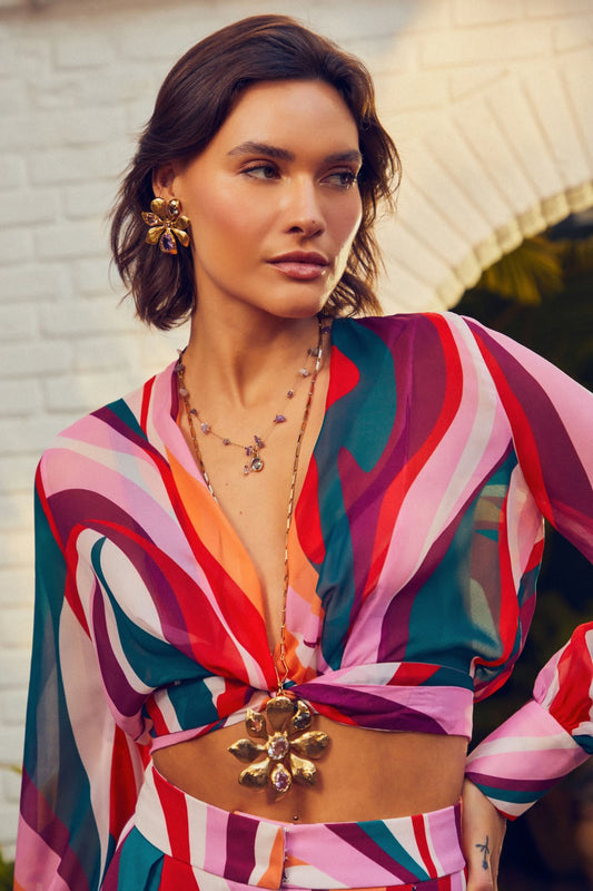 BRINCO FLOWER GLAM ROXO