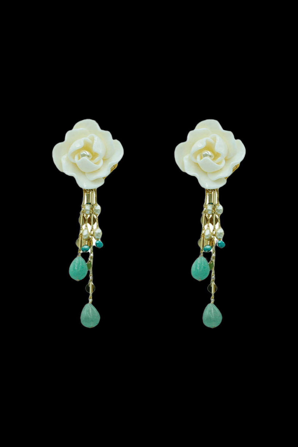 BRINCO FLOR AMAZONITA DOURADO