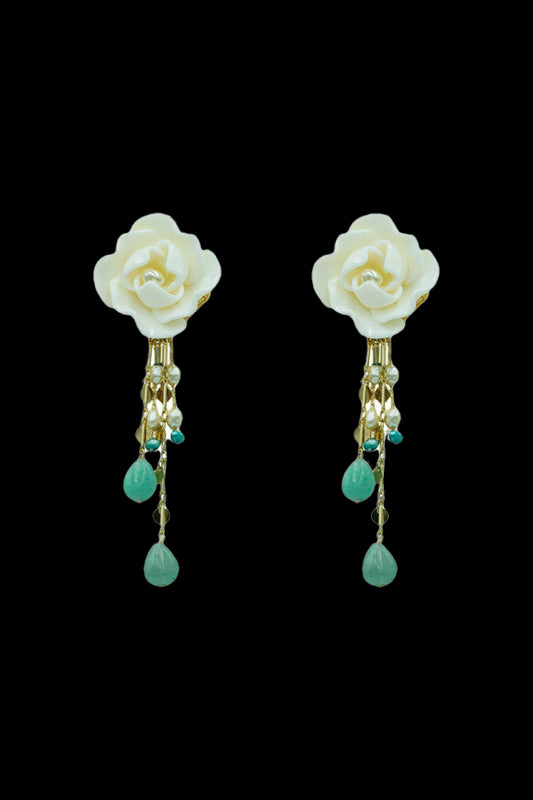 BRINCO FLOR AMAZONITA DOURADO