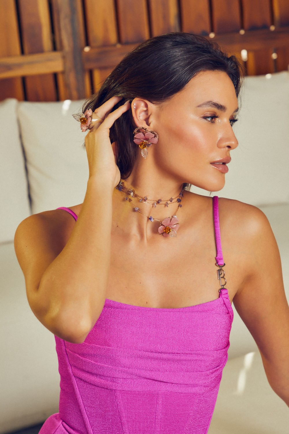 COLAR HIBISCO AMETISTA ROSA