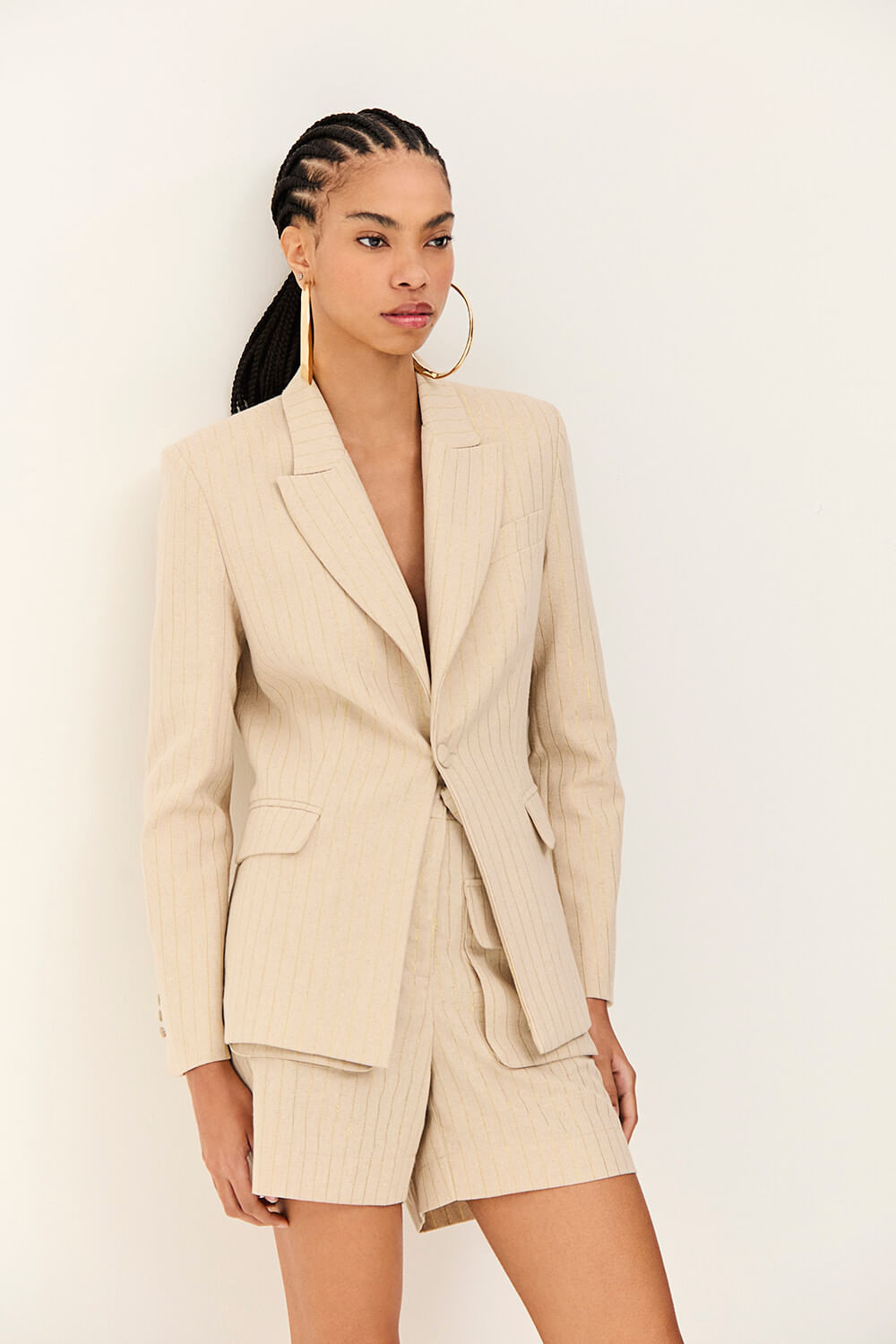 BLAZER LINHO GOLDEN MALT BEGE