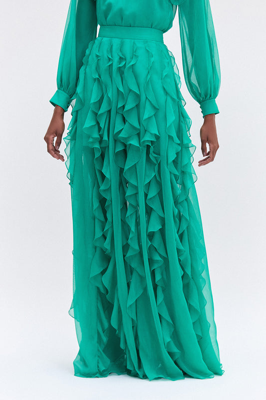 Saia longa silky plisse verde