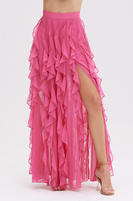 Saia longa silky plisse rosa