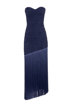 VESTIDO LONGO MALHA JACQUARD AZUL ESCURO