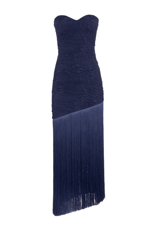 VESTIDO LONGO MALHA JACQUARD AZUL ESCURO