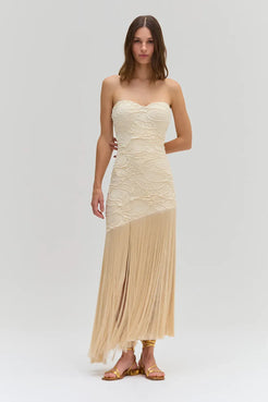 VESTIDO LONGO MALHA JACQUARD BEGE