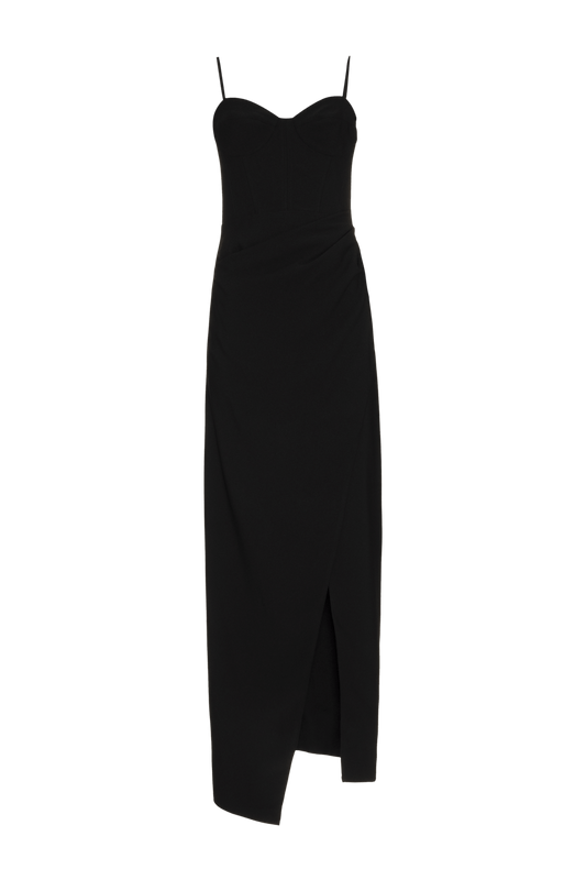 VESTIDO LONGO CREPE FRAMES PRETO