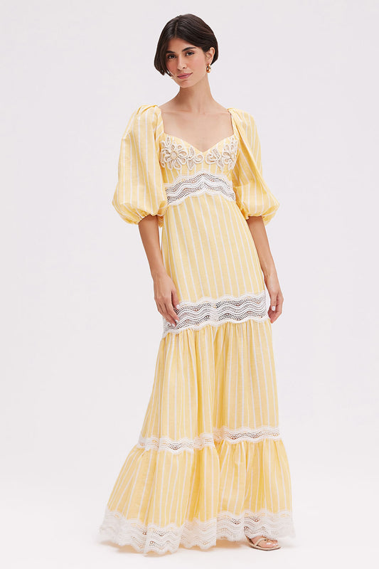 VESTIDO LONGO LINHO MARINE AMARELO