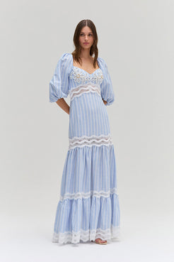 VESTIDO LONGO LINHO MARINE AZUL