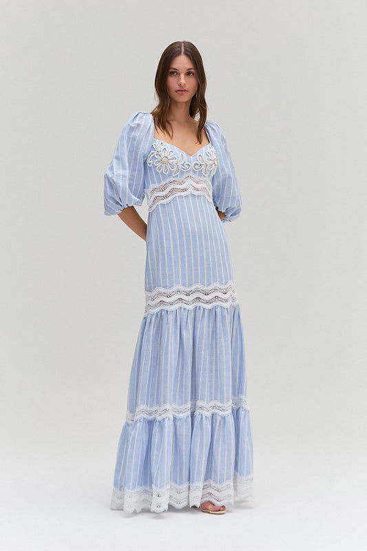VESTIDO LONGO LINHO MARINE AZUL