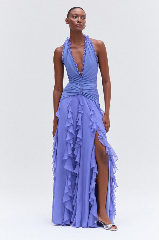 VESTIDO LONGO SILKY PLISSE LILAS
