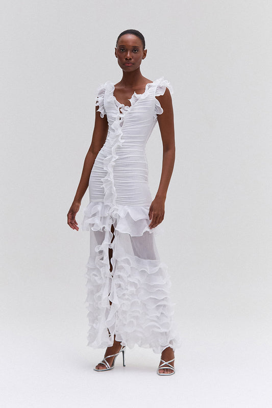 VESTIDO LONGO BABADOS SILKY OFF WHITE