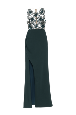 VESTIDO LONGO CREPE GLAM VERDE ESCURO