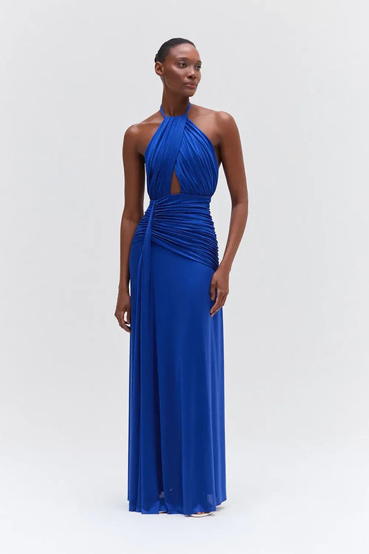 VESTIDO LONGO JERSEY FOIL AZUL ESCURO