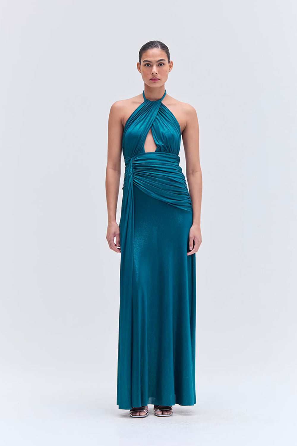 VESTIDO LONGO JERSEY FOIL VERDE ESCURO