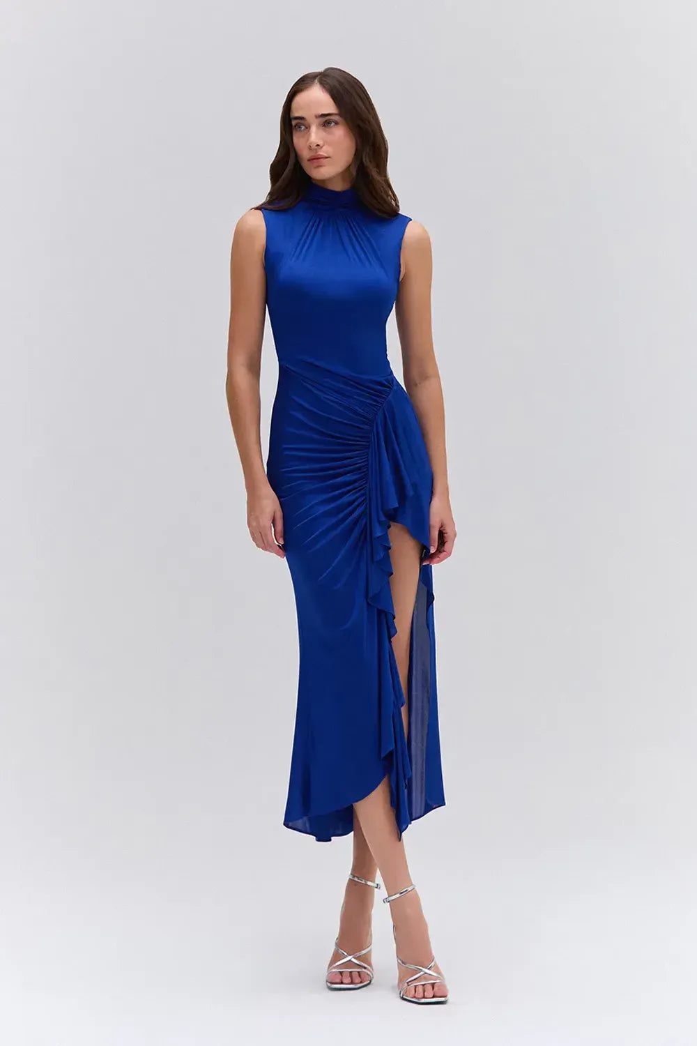 VESTIDO MÍDI JERSEY FOIL AZUL ESCURO