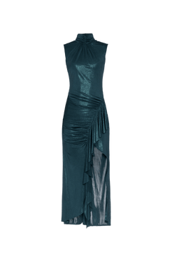 VESTIDO MÍDI JERSEY FOIL VERDE ESCURO