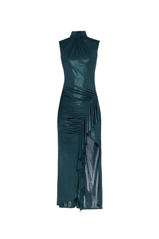 VESTIDO MÍDI JERSEY FOIL VERDE ESCURO