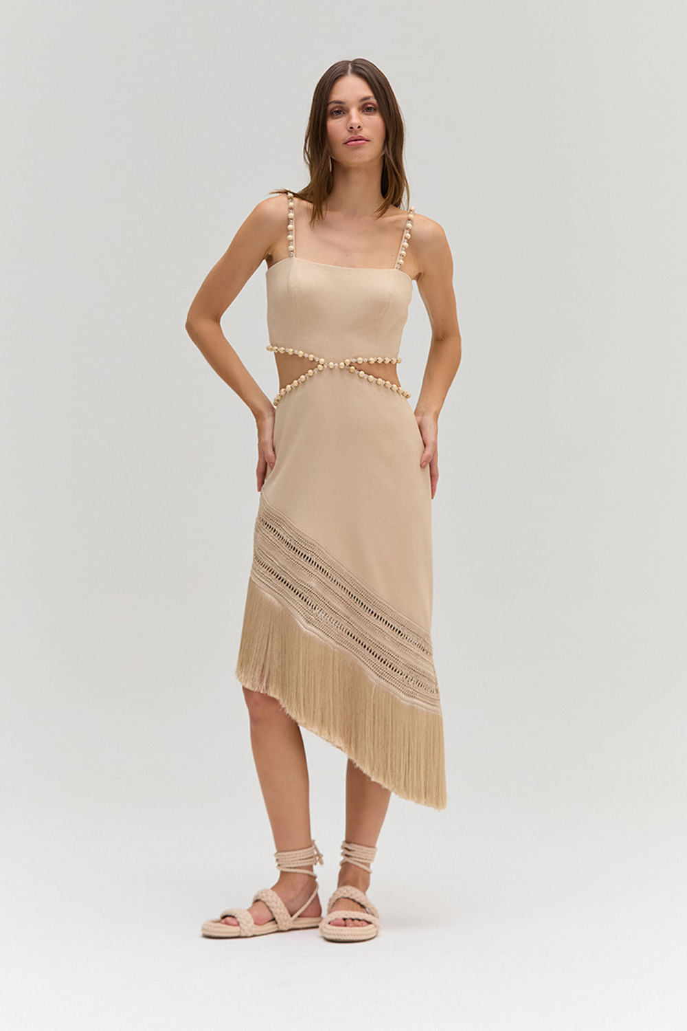 VESTIDO MÍDI LINHO NATURE BEGE