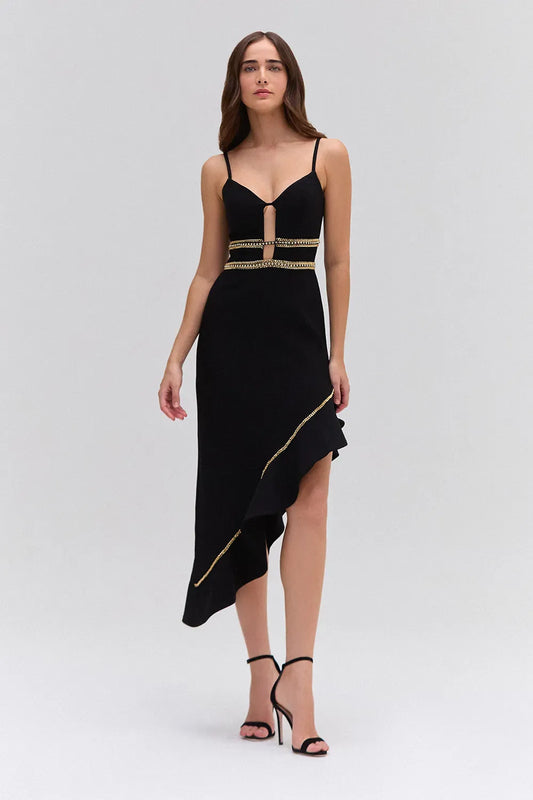 VESTIDO MÍDI CREPE FRAMES PRETO