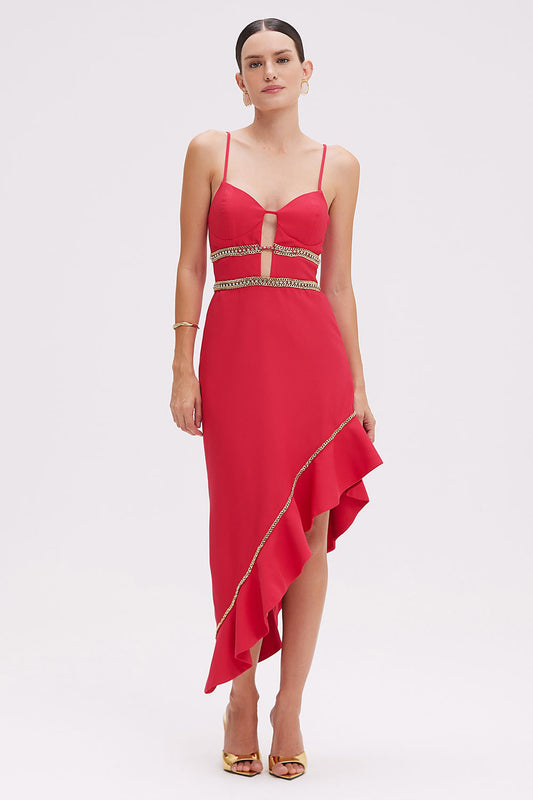 VESTIDO MÍDI CREPE FRAMES VERMELHO