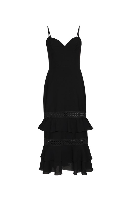 VESTIDO MÍDI CREPE FRAMES PRETO