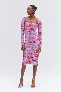 VESTIDO MÍDI FLORAL PRIMROSE LILAS