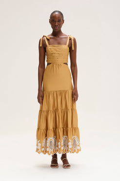 VESTIDO MÍDI TRICOLINE AMARANTO MARROM CLARO