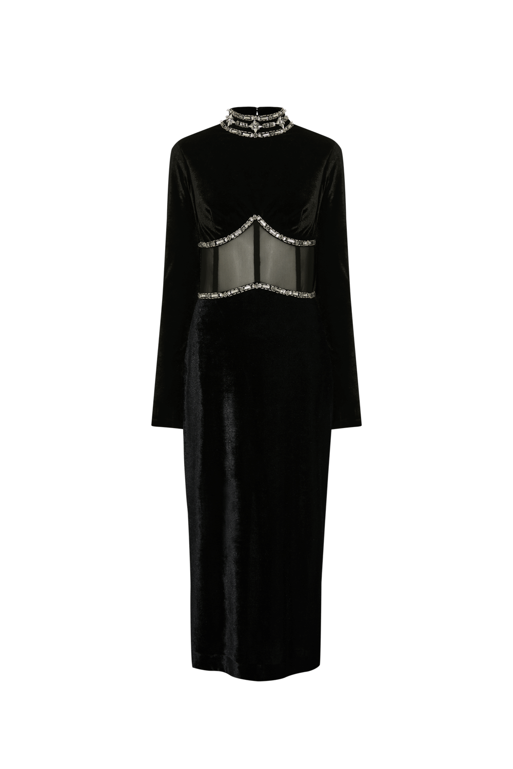 VESTIDO MÍDI TULE EMBROIDERY VELVET PRETO