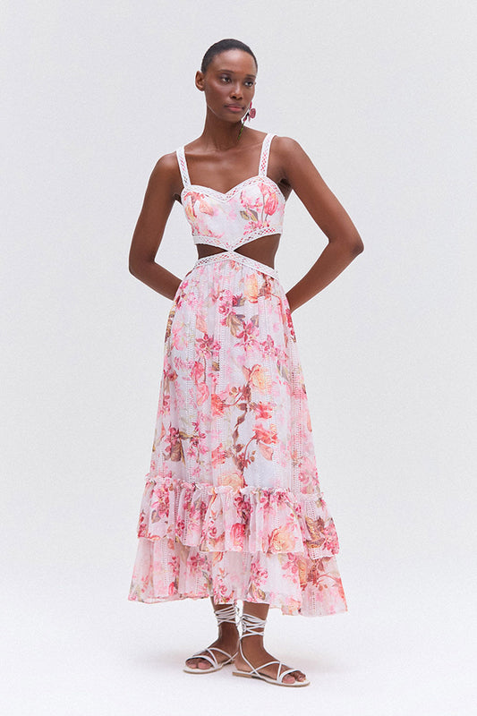 VESTIDO MÍDI FLORAL PRIMROSE OFF WHITE