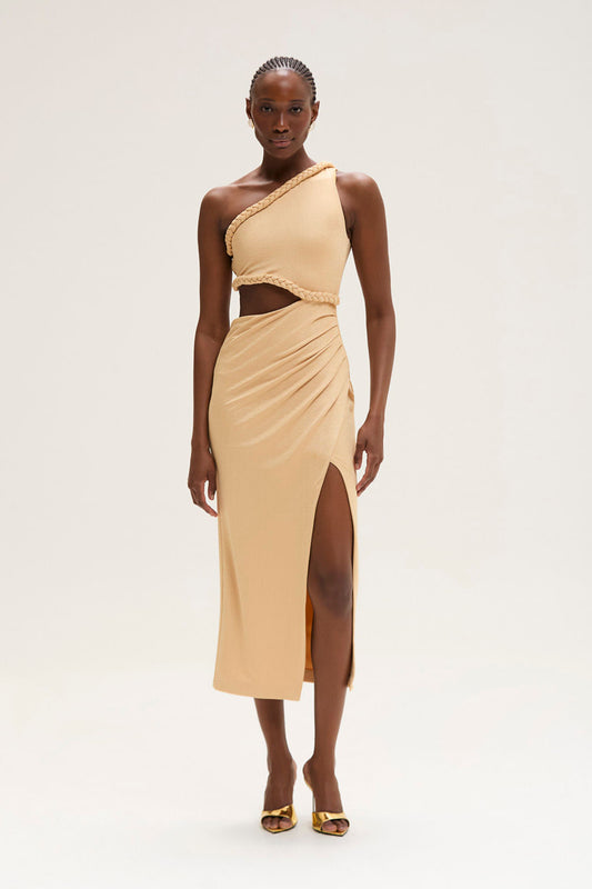 VESTIDO MÍDI CREPE SUN BEGE