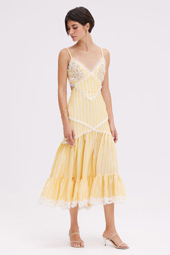 VESTIDO MÍDI LINHO MARINE AMARELO